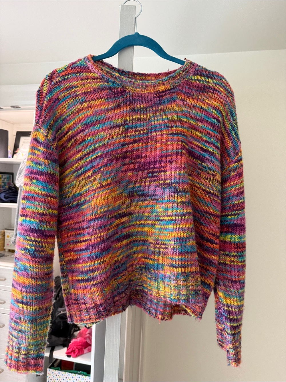 Multicolor Knit Crewneck Sweater - Vibrant Rainbow Hues